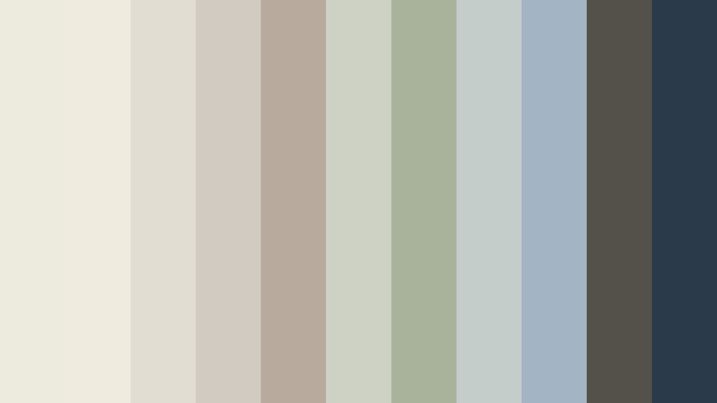A band of condo paint colours running light to deep, from soft whites and warm greiges through sage and blue to deep green and navy